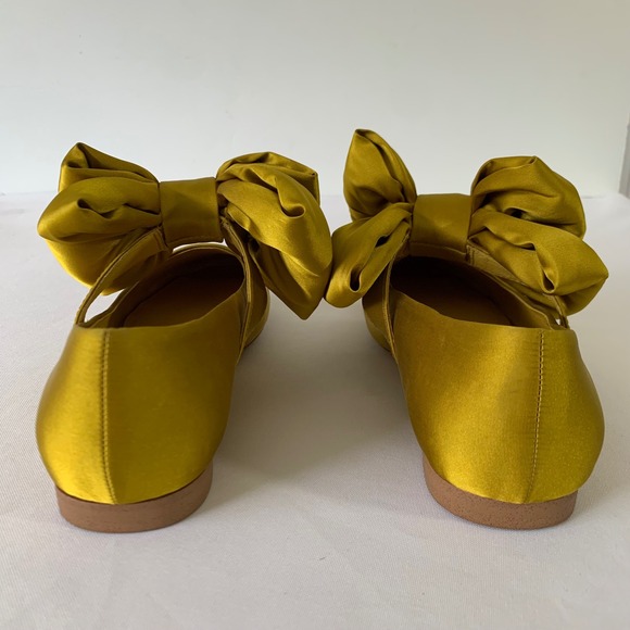 Jeffrey Campbell Anthropologie Flats 7.5 Yellow Satin Oversized Big Bow Coquette - Picture 12 of 12
